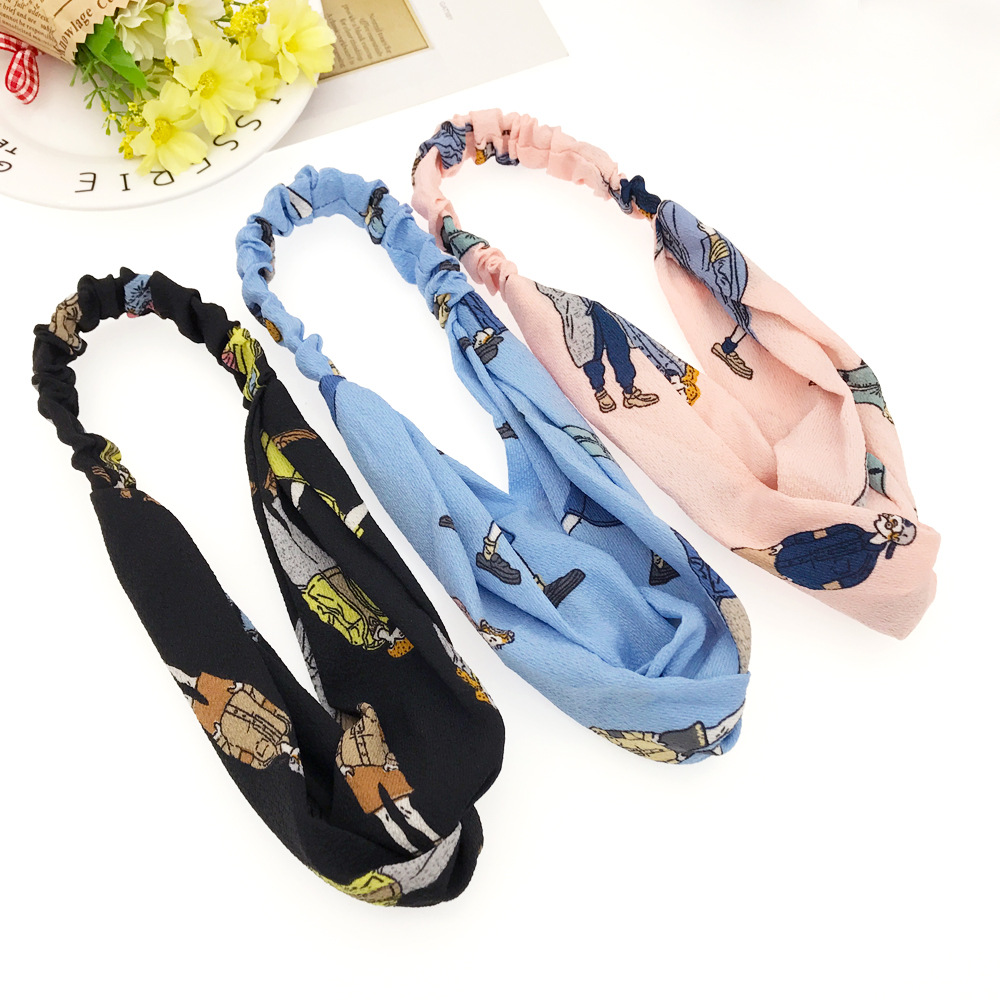 Korean Version Of Fashion Cartoon People Cloth Art Cross Loose Tendon Hair Headband Hairpin Wholesale display picture 4