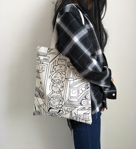  New Canvas Bag for Women Japanese and Korean Simple Japanese and Korean Comic Shopping Bag College Student Small Fresh Shoulder Bag