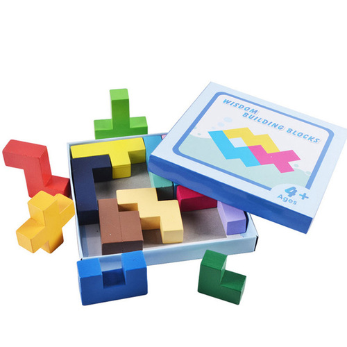Three-dimensional block puzzle decryption game, educational and intellectual wooden toys for adults and children, manufacturer wholesale