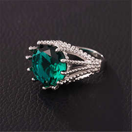 欧美创复古戒指 大色镶嵌绿色锆石手饰女款指环 跨境