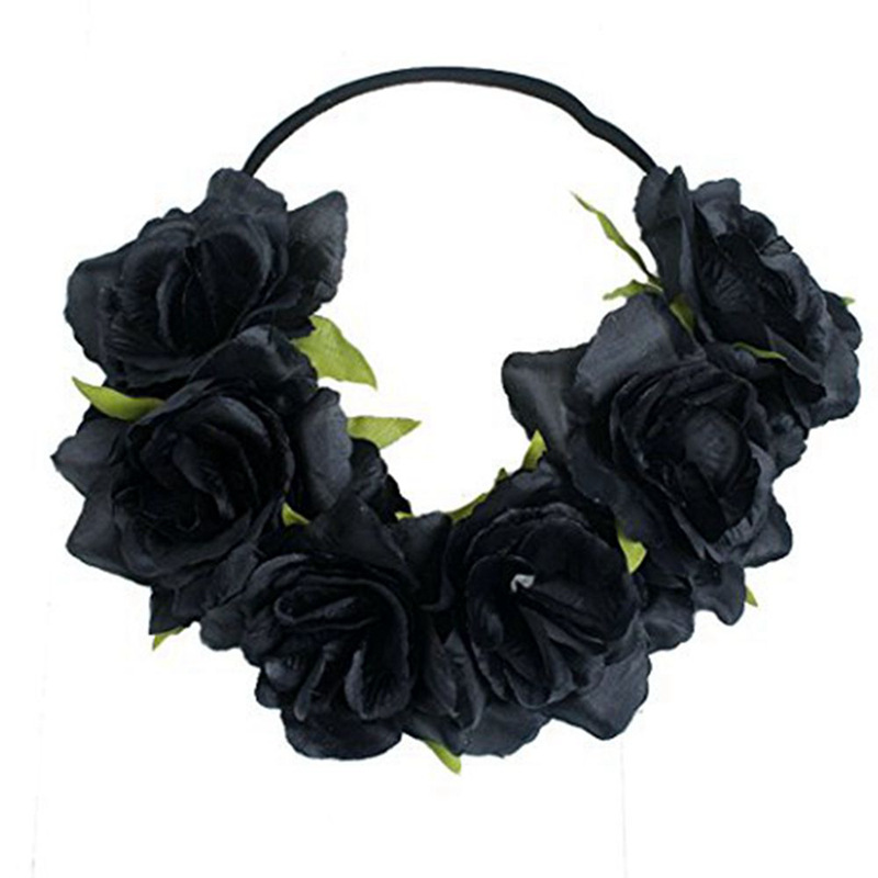 6朵仿真牡丹花朵黑色弹力发带12
