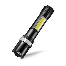 USB sạc đèn pin với một đèn pin zoom sáng đèn ở bên hông COB đa năng ngoài trời Đèn pin chiến thuật Đèn pin