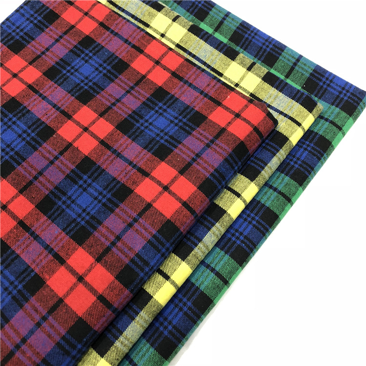 色织涤棉斜纹格子布 21支磨毛拉绒格子布 衬衫半身裙童装园服面料