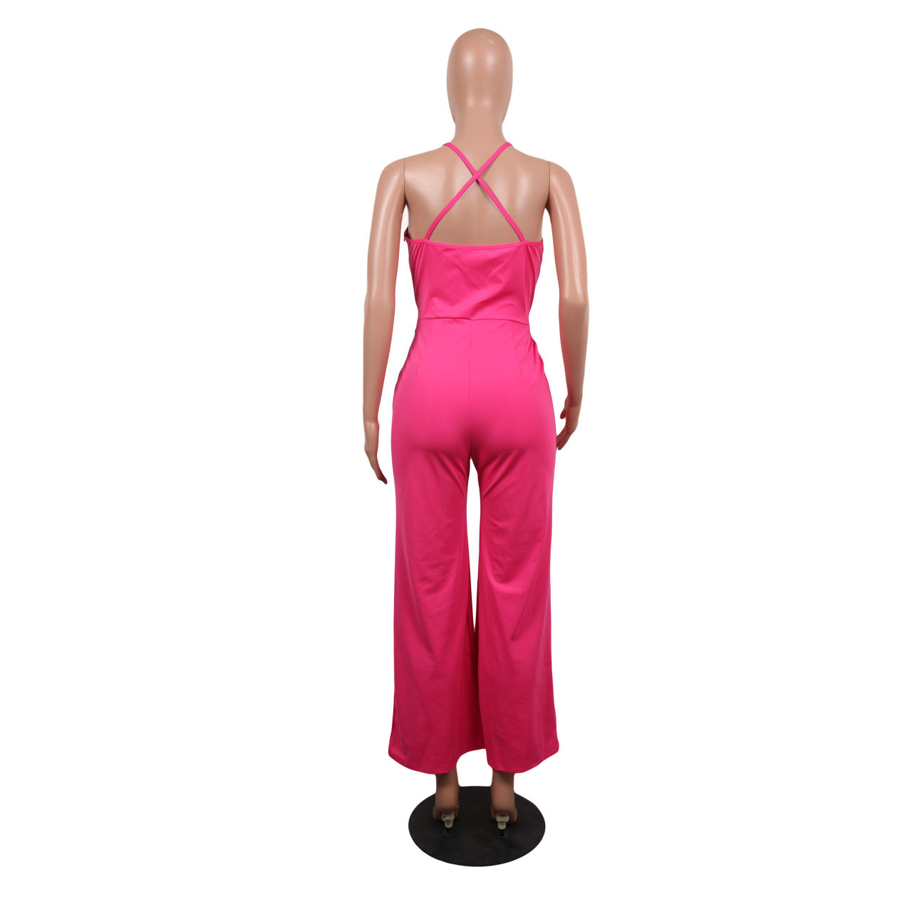 Summer Popular Classic Solid Color V neck Brace Jumpsuit