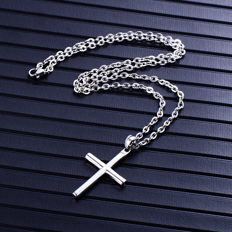 Holiday, Daily Occasion Titanium Steel Material Cross Pattern Hip-Hop Retro Cross Titanium Steel Polishing Men's Necklace