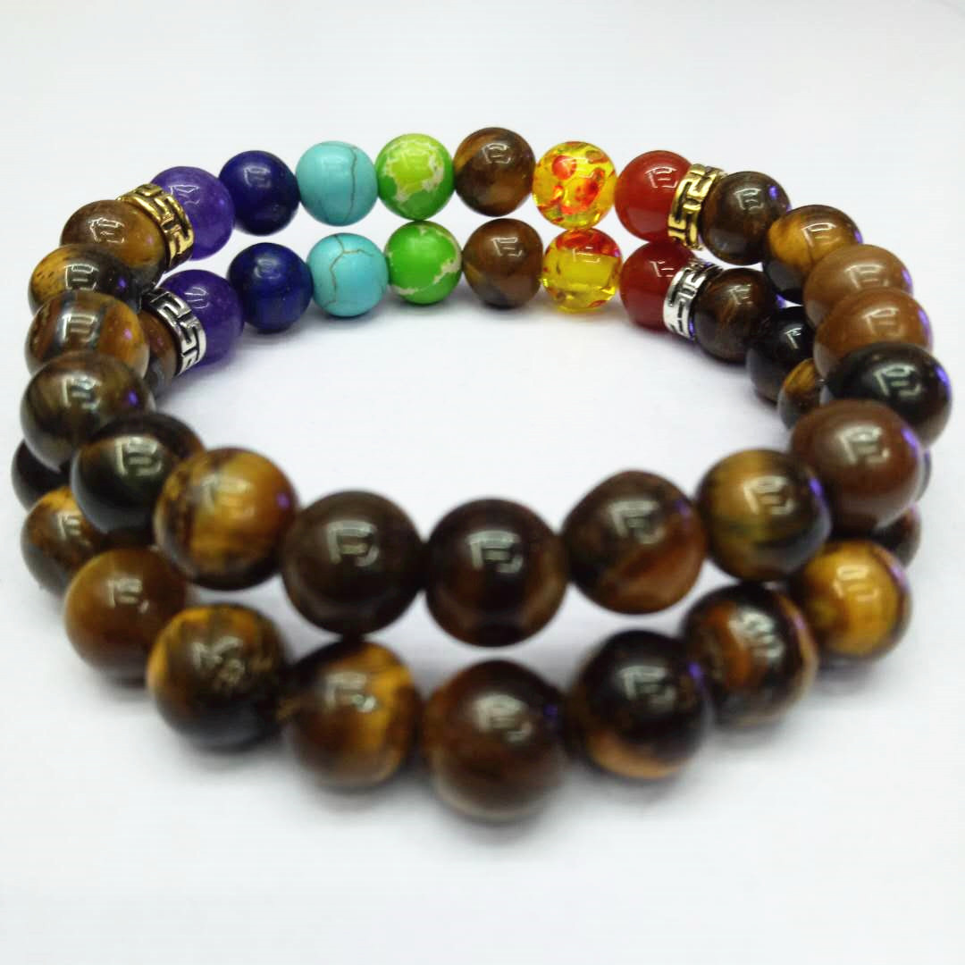 Factory direct sales of seven-chakra Tiger's Eye stone bracelet Yoga energy bracelet DIY Seven-color natural stone combination bracelet detail image 1