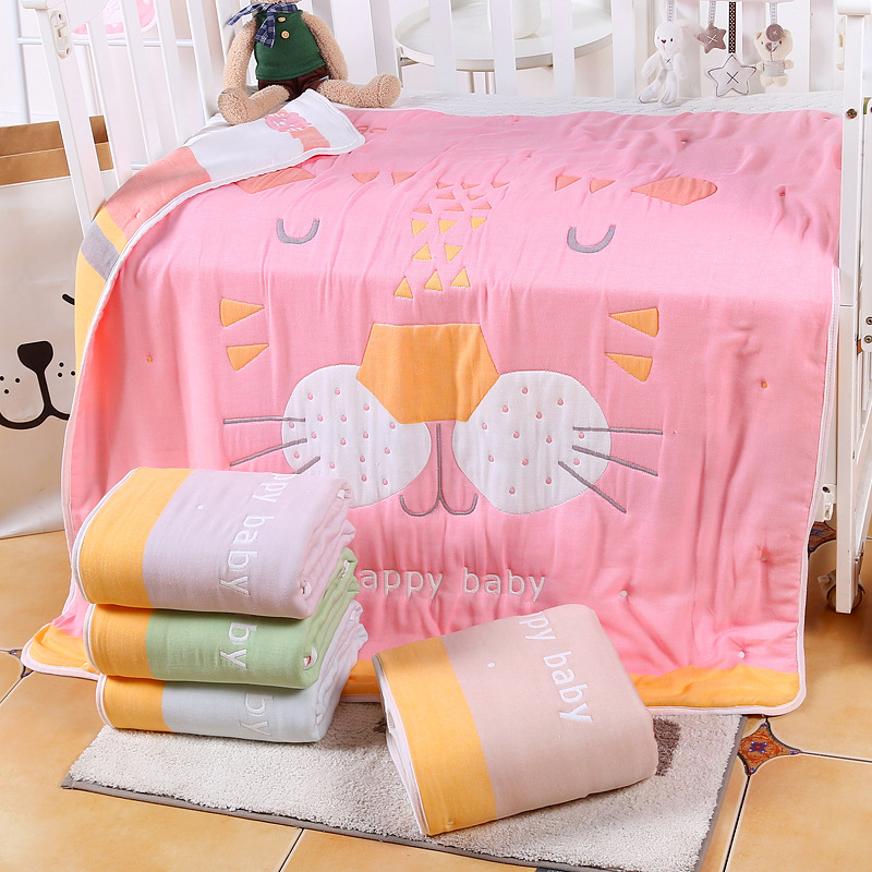 新款上市 加厚十层童被110*110cm卡通提花十层纯棉纱布浴巾盖被|ru