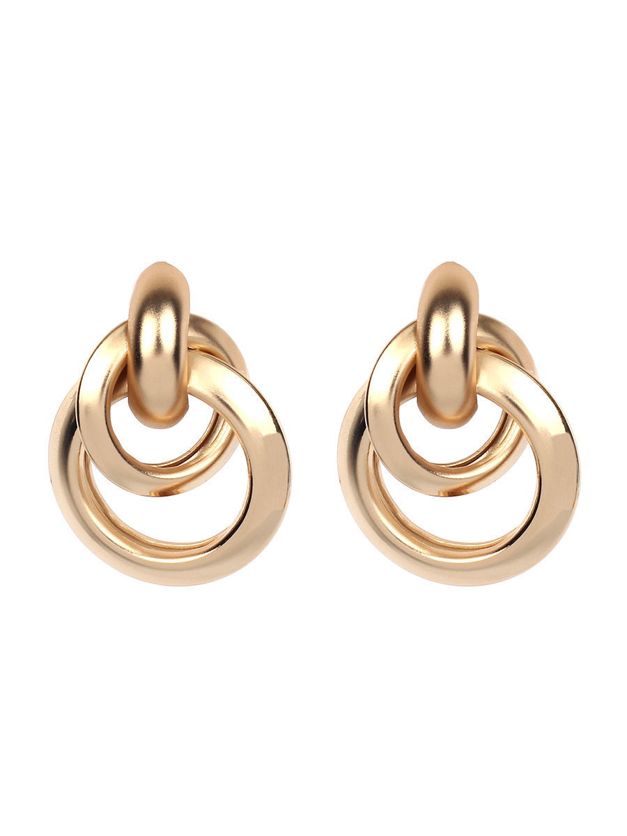 10g Weight No Inlaid Inlay Material Earrings Classification Birthday, Festival Occasion Women'S Gender Fashion Style Gold, Silver, Black Color Korean Metal Ring Interlaced Earrings 4