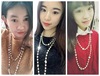 Long demi-season universal sweater, golden necklace from pearl, maxi length, Japanese and Korean, Korean style, pink gold, four-leaf clover