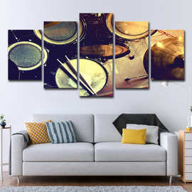 跨境ebay wish5块帆布艺术金属鼓音乐作品绘画墙图片客厅现代
