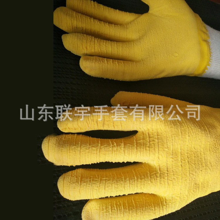 Fuente de la fábrica franela arrugas de látex inmersión completa guantes resistentes a bajas temperaturas ingeniería de construcción blanqueo colgando guantes de goma