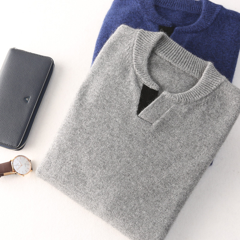 新款圆领羊绒衫男保暖加厚毛衣羊绒羊毛针织衫纯色打底衫男士|ms