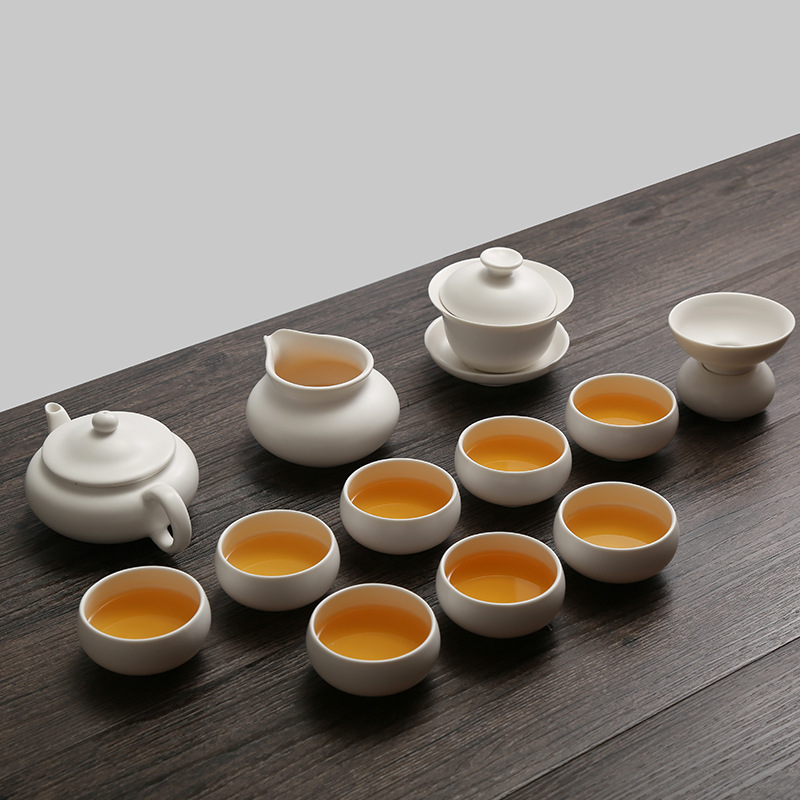 湖畔居陶瓷茶杯 一壶八杯茶具套装带茶壶 高档白玉瓷整套功夫茶具