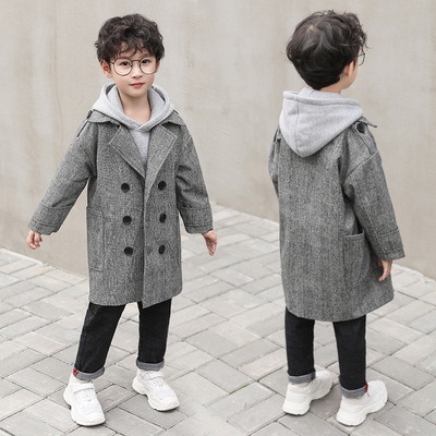 2018 Boy Autumn and winter Korean Edition coat children CUHK new pattern have more cash than can be accounted for lattice overcoat On behalf of