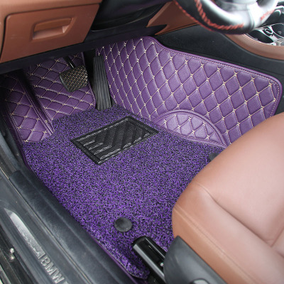 廠家直銷腳墊加厚耐磨專車專用全包圍絲圈杭繡皮革腳踏墊雙層腳墊