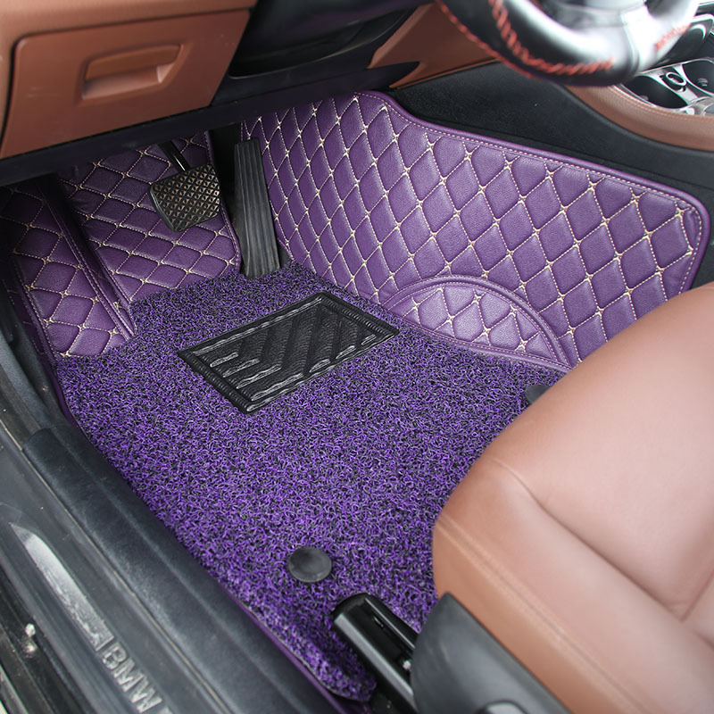 廠家直銷腳墊加厚耐磨專車專用全包圍絲圈杭繡皮革腳踏墊雙層腳墊