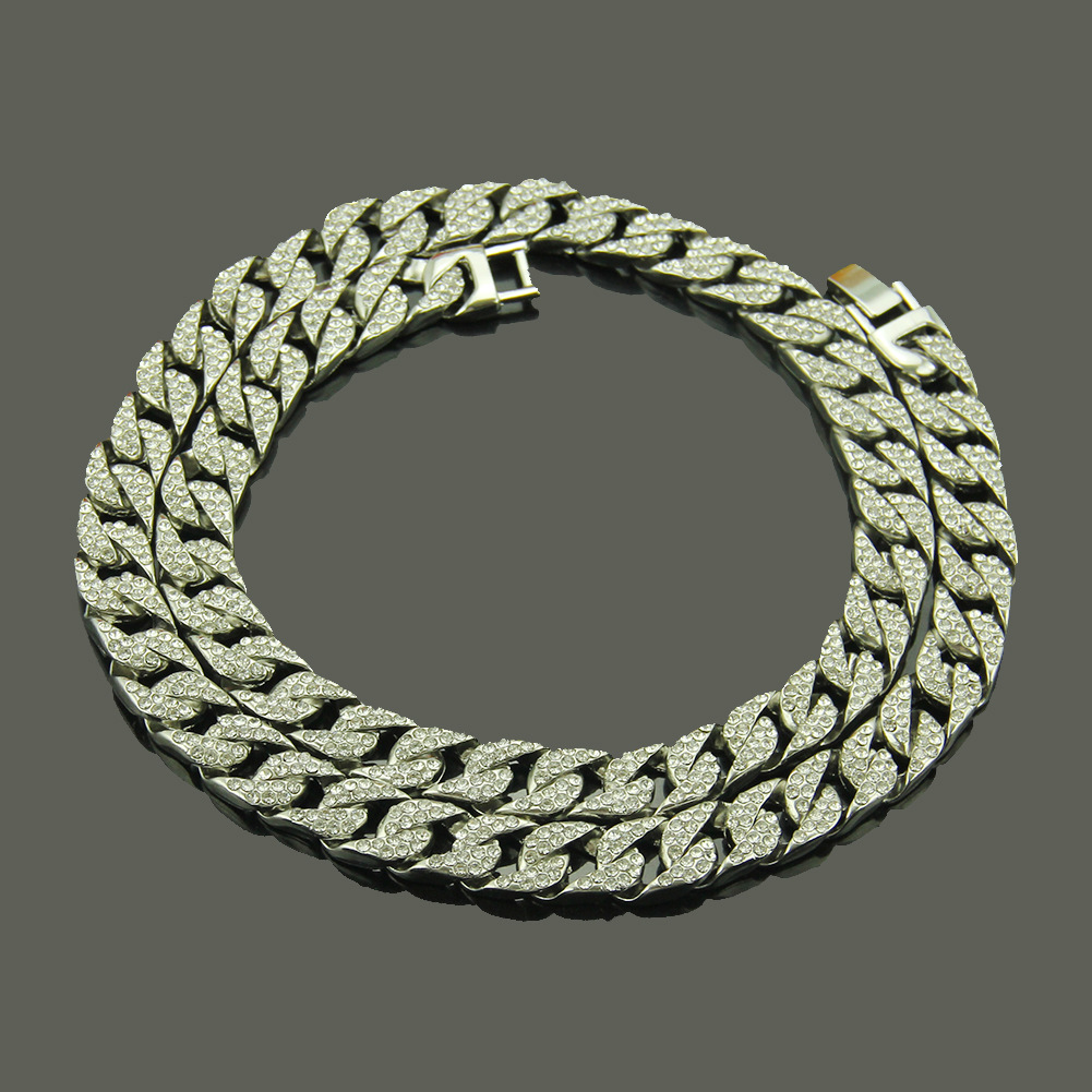 New Men's Hip Hop Diamond Chain Fashion Cuban Chain Alloy Necklace Wholesale display picture 5