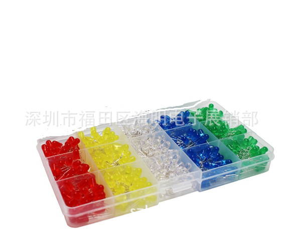 450PCS(5色X90PCS)5mm LED发光二极管白色/黄色/绿色/蓝色/红色