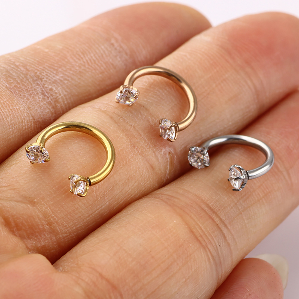 Zircon Diamond Nose Ring Inner Teeth Nose Stud Hollow Hoop 18G 316L Surgical Steel Rose Gold detail image 10