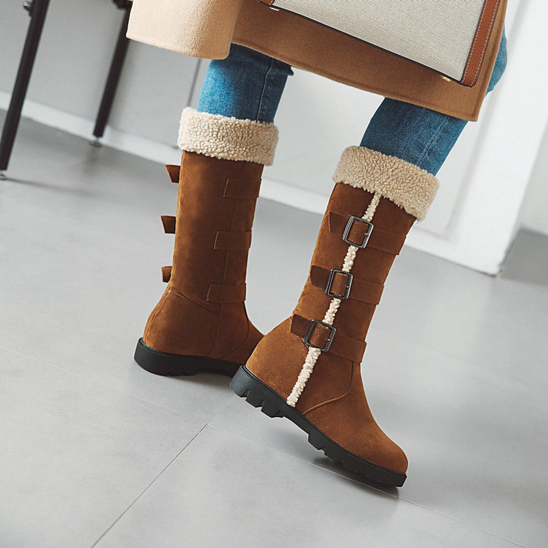 Fall/Winter New flat snow boots women frosted belt buckle student Boots knee boots large size a generation of hair