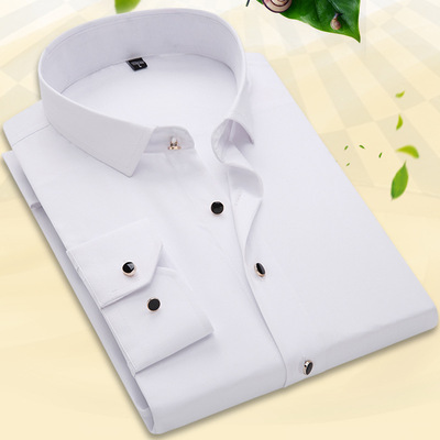 男士长袖衬衫 弹力棉纯色时尚免烫职业工装衬衣韩版商务修身正装