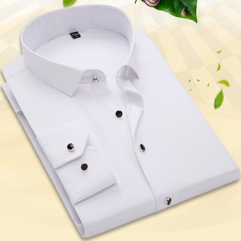 男士长袖衬衫 弹力棉纯色时尚免烫职业工装衬衣韩版商务修身正装