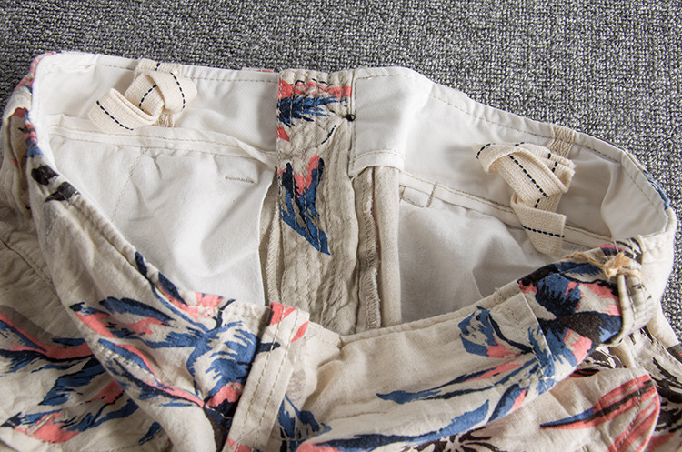 B25 personality leaves printed water wash comfortable linen casual pants foreign trade original single men's shorts 14