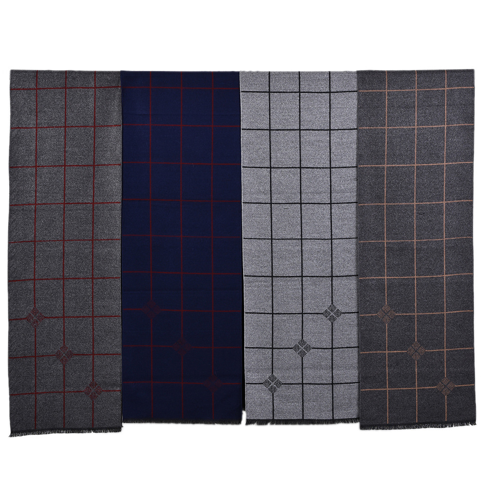 Long Brushed Checkered Neck Scarf For Men, Warm Winter Accessory_voghion.com
