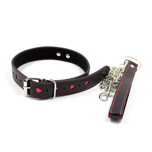Manufacturer supplies sexy neck collar, adult game toy, red heart collar, PU traction dog chain, pet supplies