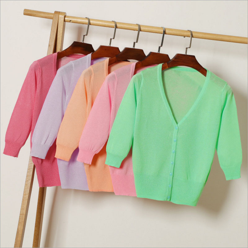 2020 Spring and Summer Women's Ice Silk Knitwear Three-Quarter Sleeve Short Air-Conditioned Knitwear with Cardigan Small Shawl Jacket for Women 2020 Spring and Summer Women's Ice Silk Knitwear Three-Quarter Sleeve Short Air-Conditioned Knitwear with Cardigan Small Shawl Jacket for Women