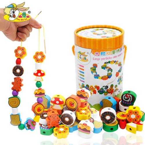 Baby beaded infants and young children early education educational puzzle for boys and girls to wear rope and beads educational fruit cake toy