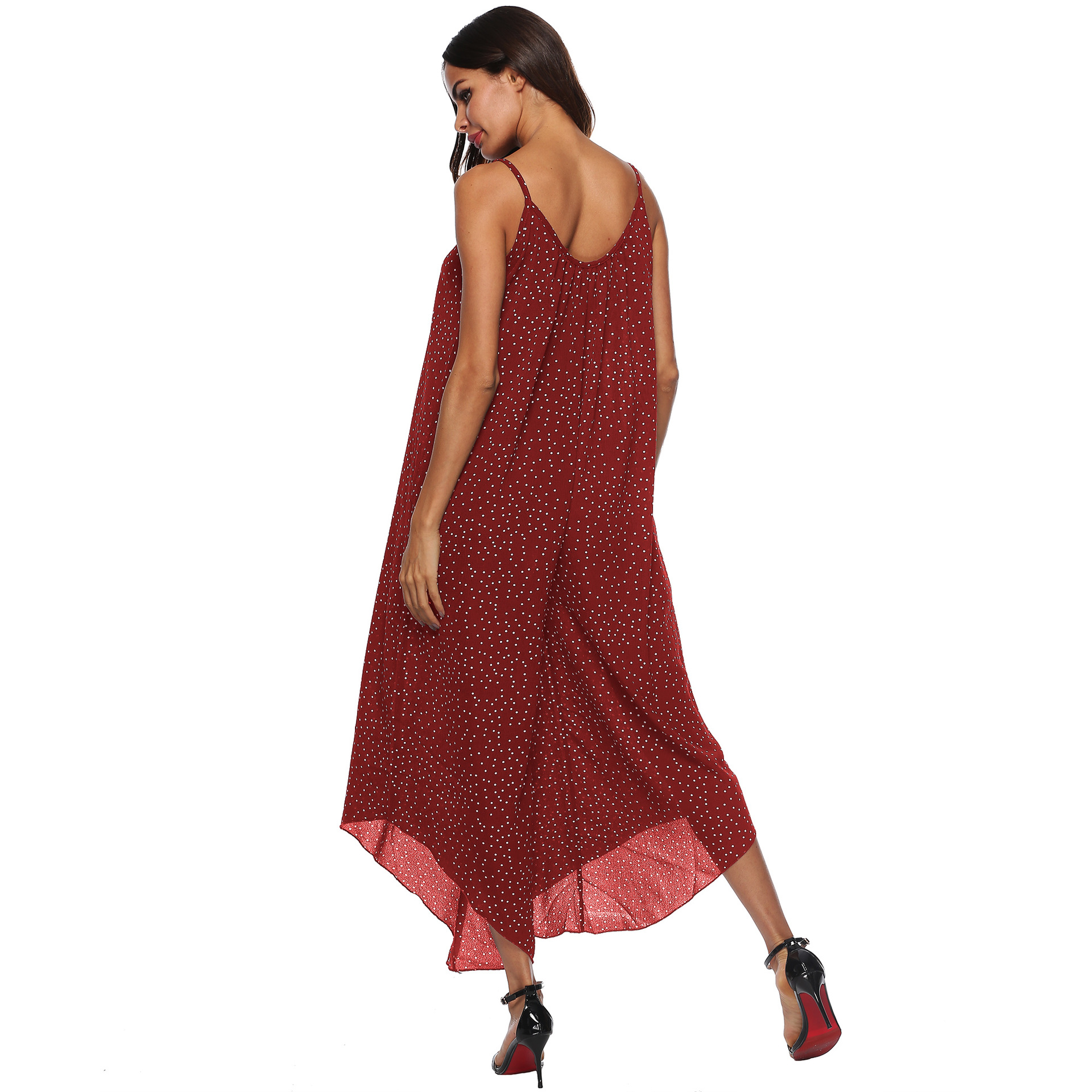 Plus Size Womens Polka Dot Asymmetrical Jumpsuit Loose Fit Wide Leg Spaghetti Straps Casual Summer Wear Wholesale