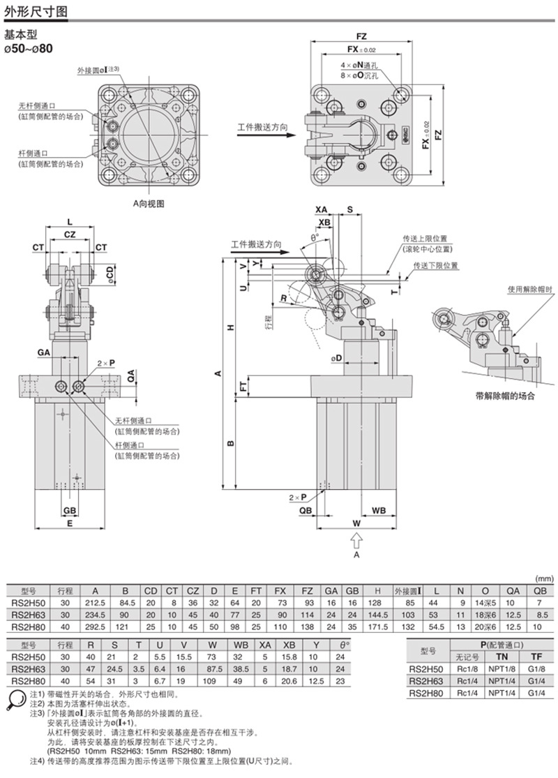 阻挡气缸RS2H50-30DL/RS1H/RSH/RSA重载型止动气缸RSQ系列带磁SMC-阿里巴巴