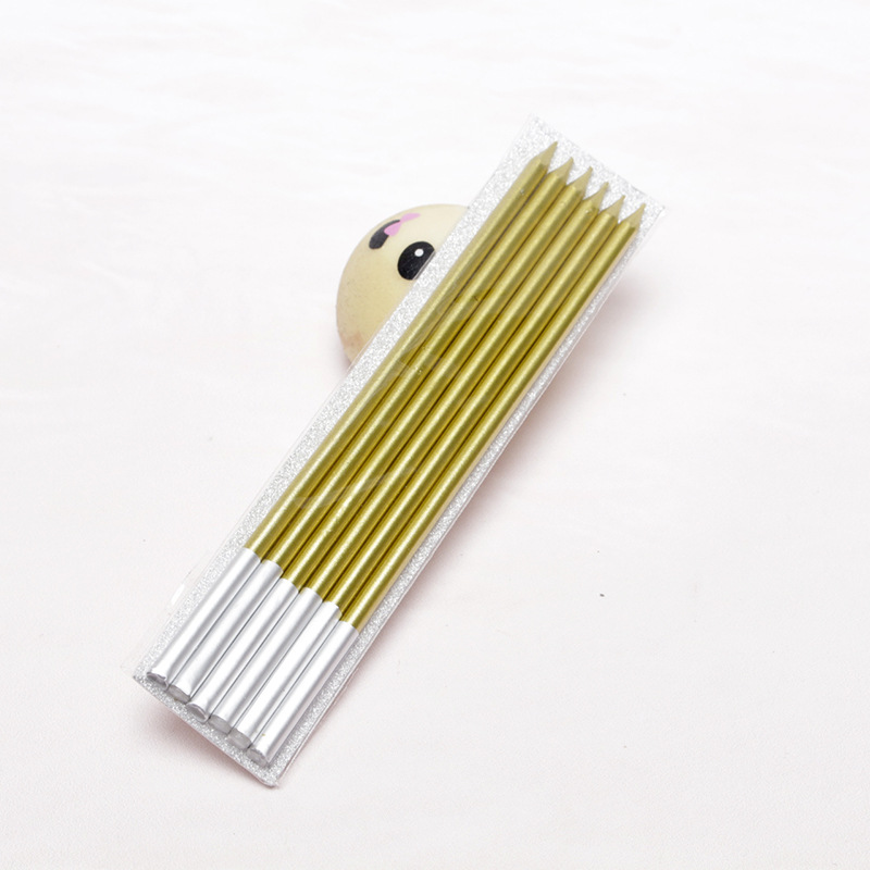 Lápiz pastel de cumpleaños vela 6 bolsas sin humo delgado metal pintura fiesta de cumpleaños pastel vela al por mayor