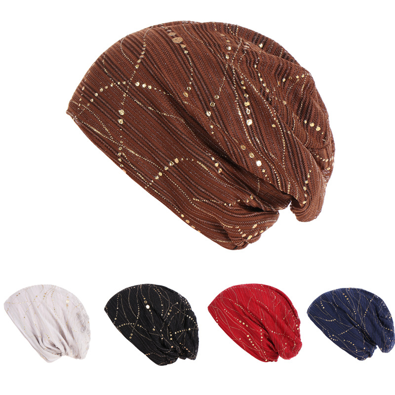 Mujeres Moda Color Sólido Lentejuelas Sin Alero Sombrero De Beanie display picture 5