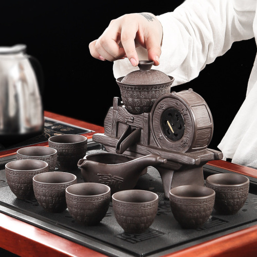 Harvest Grain Retro Purple Clay Automatic Tea Set Anti-scald Brewing Kung Fu Tea Set Portable Lazy Tea Set