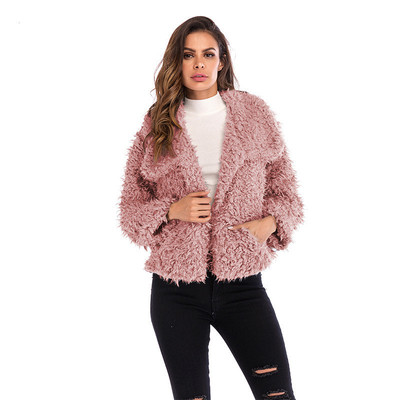 2018 winter Lapel Fluffy Solid jacket Easy Europe and America new pattern keep warm fashion Long sleeve Short coat