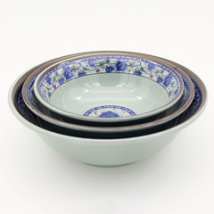 High-end A5 melamine blue and white floral pointed bottom bowl imitation porcelain rice bowl soup powder bowl noodle bowl Dou bowl direct sale tableware