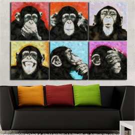 厂家 六联六色表情猩猩电脑喷绘油画速卖通亚马逊wish装饰画芯
