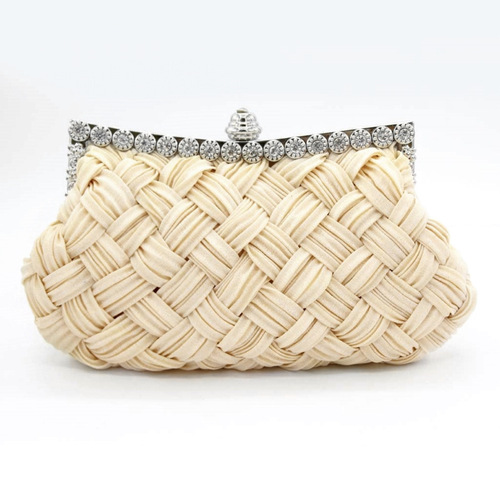 Factory direct sales new diamond-encrusted satin woven bag bridal bag big red banquet bag clutch bag crossbody bag