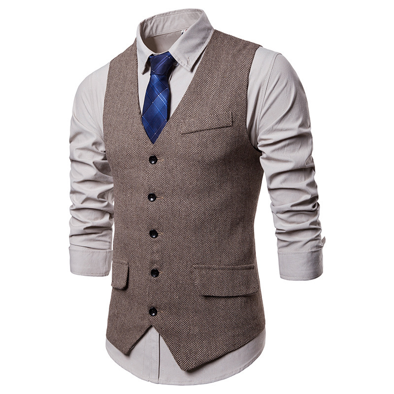 Sumitong men's spring and autumn new herringbone single breasted vest