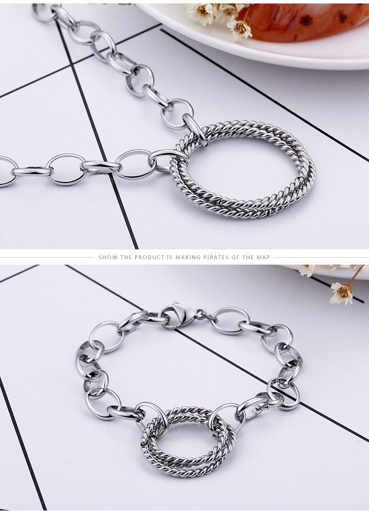 Fashion Stainless Steel Interlocking Necklace Bracelet Two Piece Set Wholesale Valentineu0027s Day G