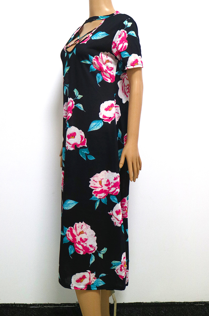 Summer Floral Print Midi Dress Cross Neck Pleated Design Versatile Style Perfect for Casual Outings Wholesale