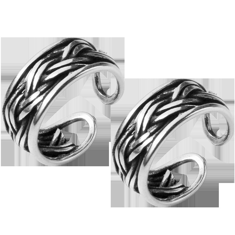 S925 clip de orejas de plata para mujeres retro tailandés plata torcida sin agujeros de orejas clip de orejas de estilo nacional perno de orejas joyas de orejas para mujeres E7270