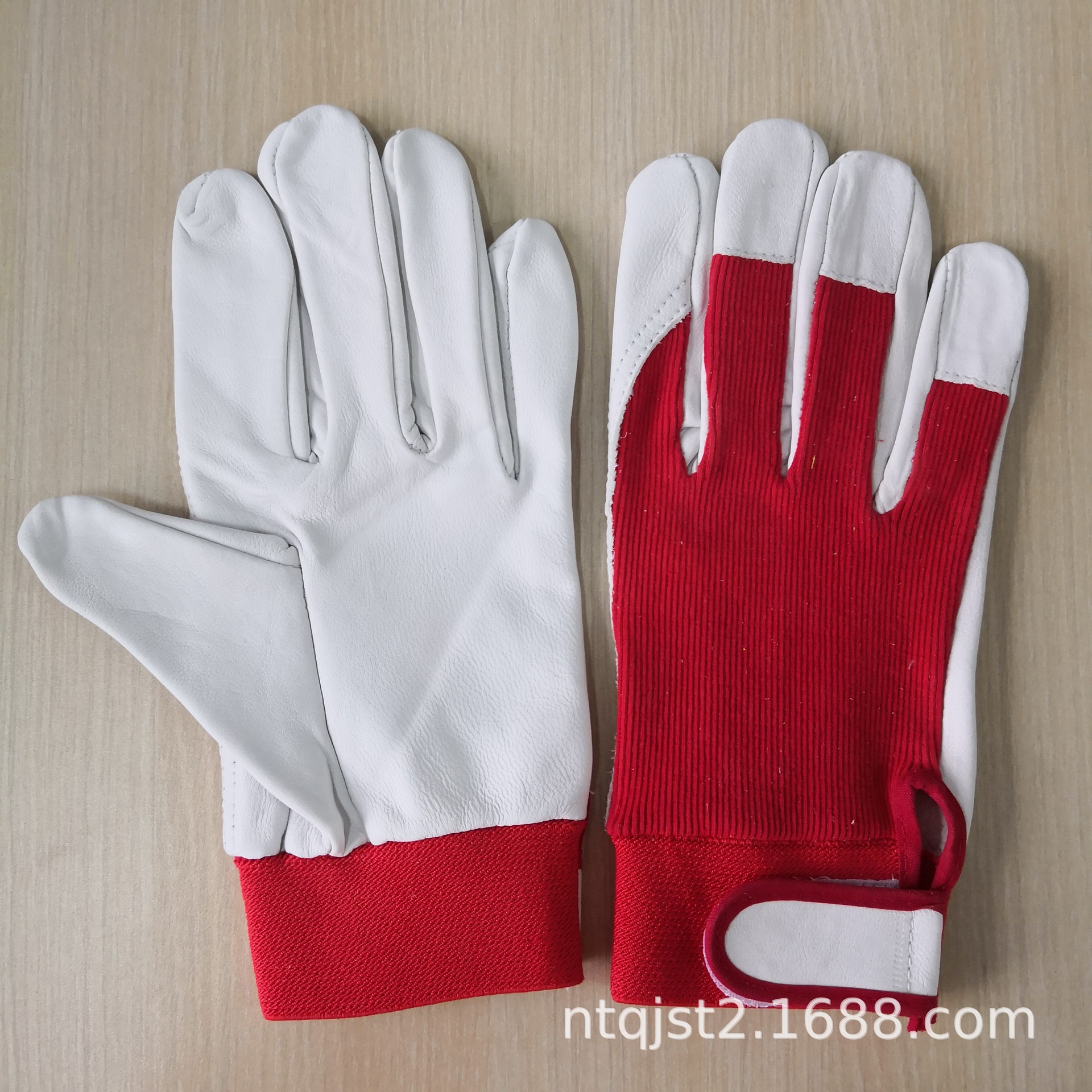 厂家直营羊皮弹力布背手套 日用工作手套 柔软耐磨园艺花园手套