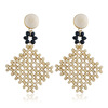 Woven earrings, crystal, Korean style, simple and elegant design, European style, flowered