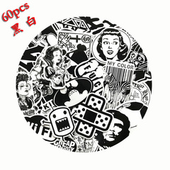 60張個性黑白滑板行李箱拉杆箱汽車車身貼JDM塗鴉貼紙頭盔貼紙