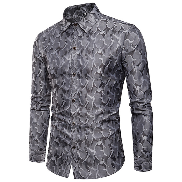 Men’s Shirts Bright Camouflage Design Silk Cloth Fashion Turn-lapel 