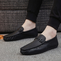 2023 Spring New Men's Bean Shoes Striped Soft Leather Loafers Slip-ons Fashionable Versatile Casual Shoes Trendy Men's Single Shoes