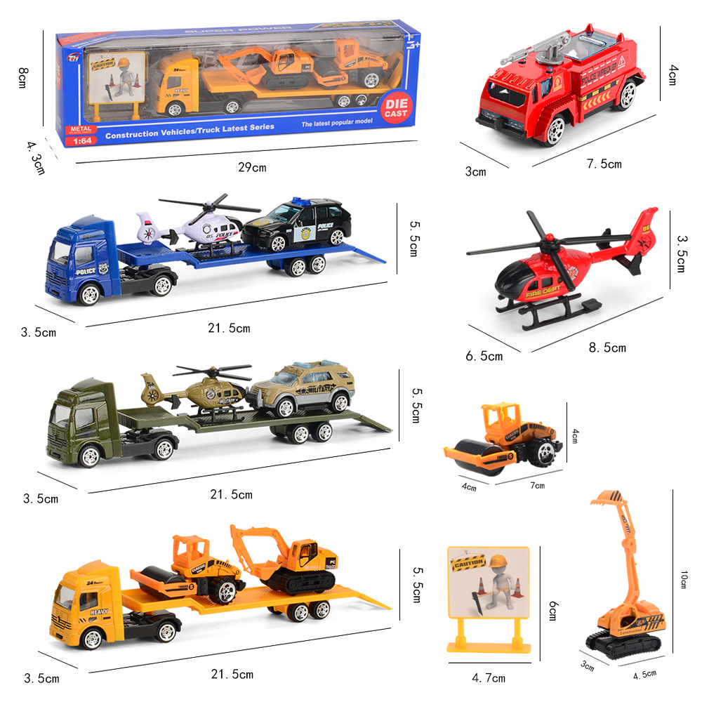 Coasting Trailer Toy 1:64 Mini Alloy Engineering Vehicle Children's Car Model 4 Piece Set Toy Cross Border